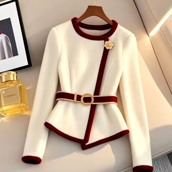 Sweaters - White Jacket Women Design Irregular Coat Autumn Winter Chic Diamond Belt Cardiga